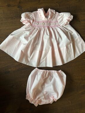 Vintage A Little Angel Smocked Baby Dress Set
